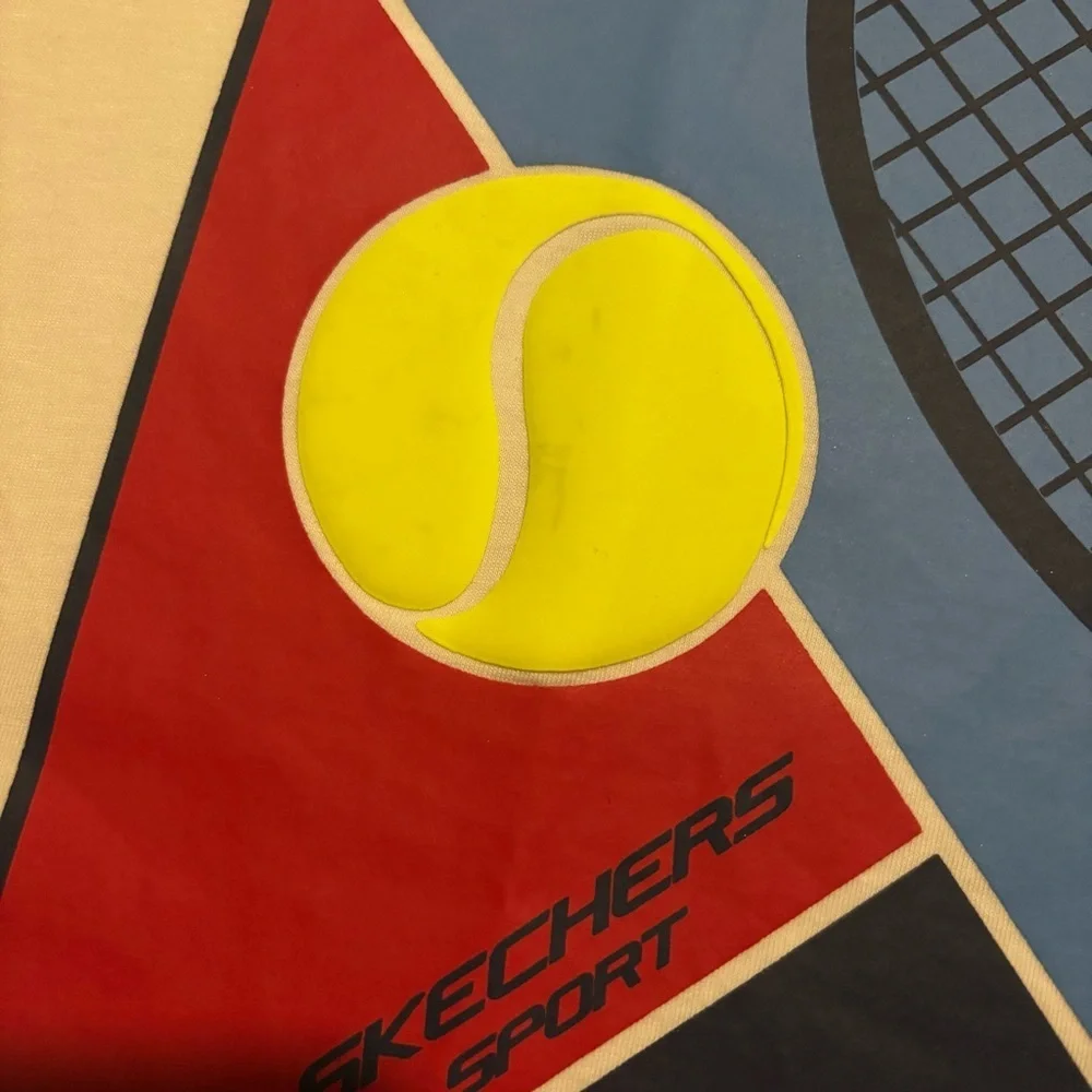 Skechers White Tee with Red, Blue & Yellow Tennis Graphic Youth Large